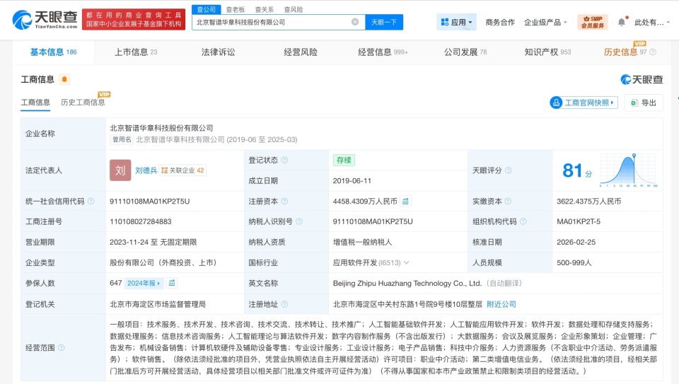 智譜AI完成新一輪增資，注冊(cè)資本增至4458.4萬(wàn)元，發(fā)力數(shù)字內(nèi)容制作服務(wù)